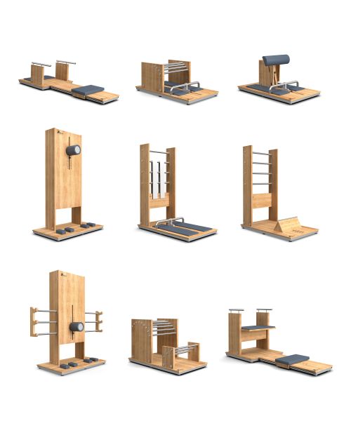 Beweglichkeitsgeräte, Dehnungs- und Stretchinggeräte aus Holz 9-er Trainingszirkel New Classic