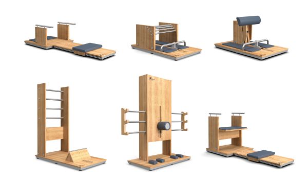 Beweglichkeitsgeräte, Dehnungs- und Stretchinggeräte aus Holz 6-er Trainingszirkel New Classic